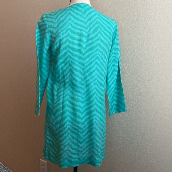 LILLY PULITZER GREEN AND BLUE CHEVRON LINEN LONG SLEEVE TUNIC COVERUP TOP - Picture 7 of 8